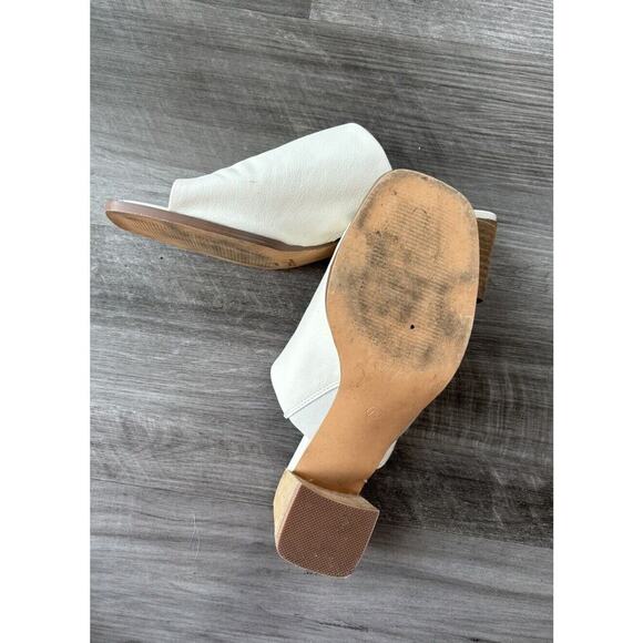 Joie White Slide Sandals Size 7.5 Olympia Leather Block Heel Glam Luxury - Picture 5 of 7